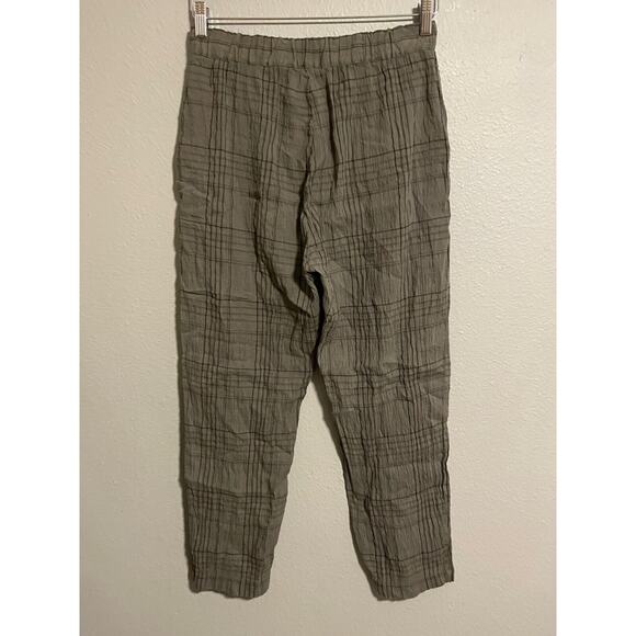 Transit Par Such Womens Pants Medium Gray Linen Plaid Tapered Leg Avant Garde - Picture 2 of 7